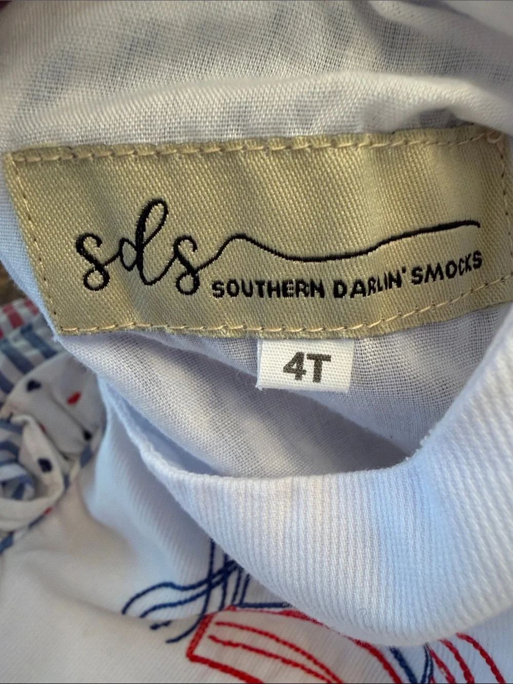 Southern Darlin Smocks American Flag Seersucker Swiss Dot Patriotic Dress 4T Was